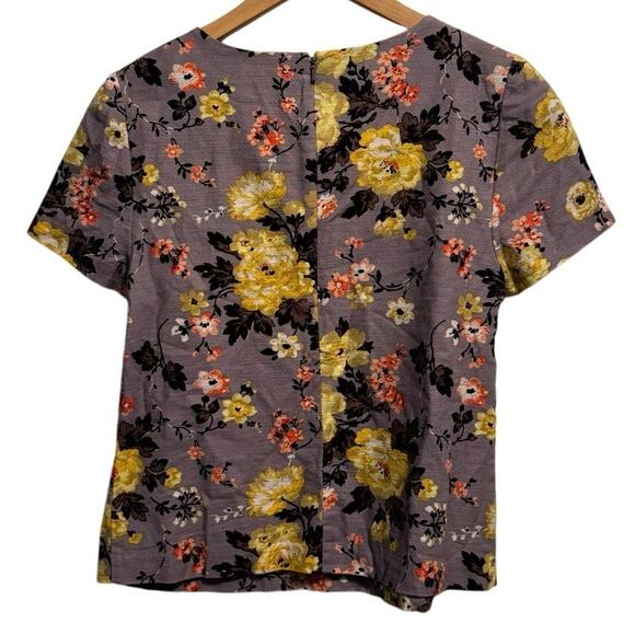 Cath Kidston Women's Gray Yellow Floral Short Sleeve Cropped Blouse Tops Size 10 - Picture 5 of 5